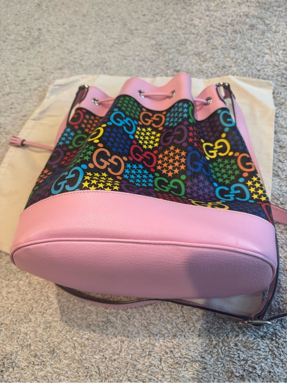 Gucci Pink Multicolor GG Supreme Bucket Bag - Picture 3 of 5